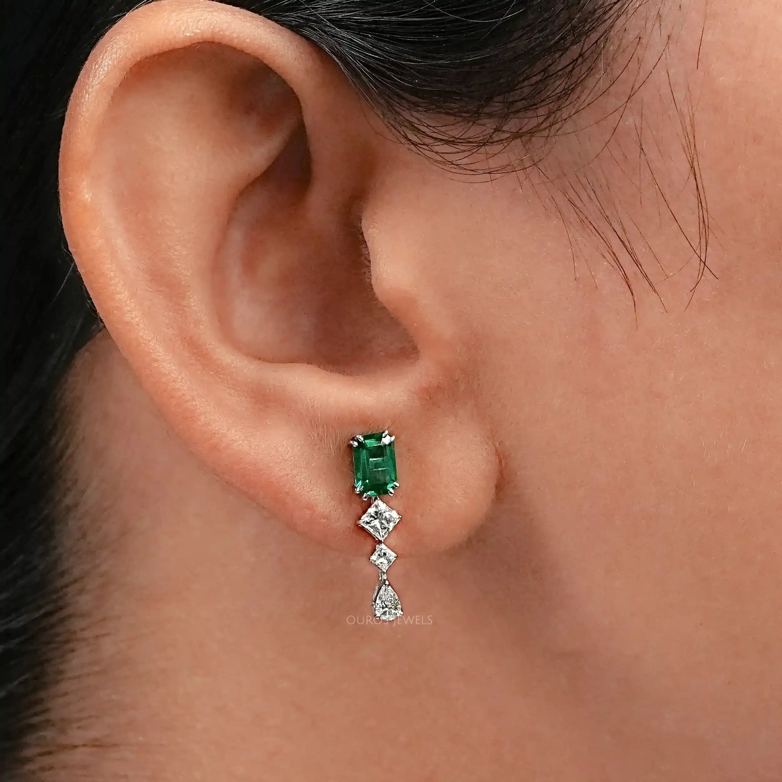 Gemstone  Emerald  Multi  Shape  Drop Earrings