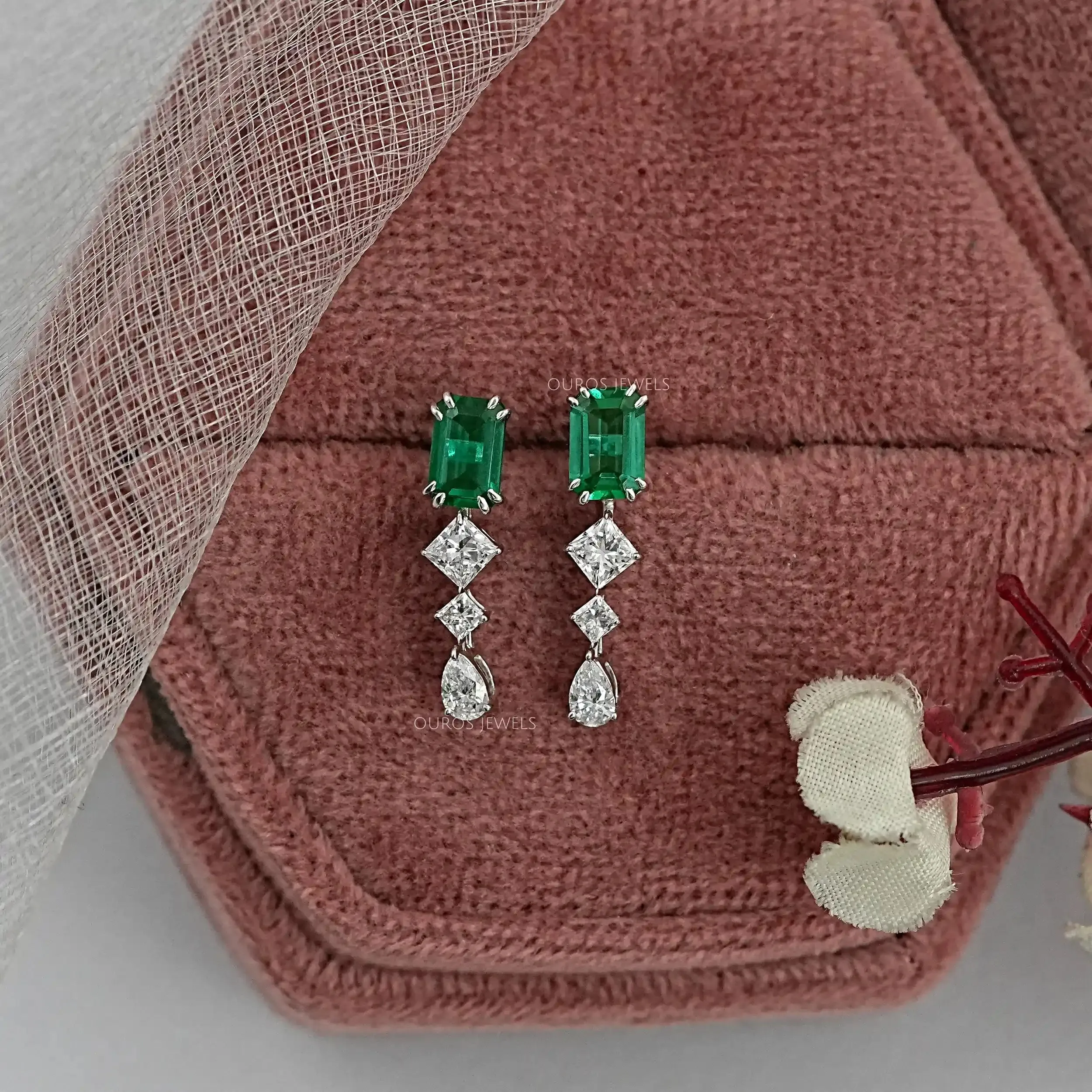 Gemstone  Emerald  Multi  Shape  Drop Earrings