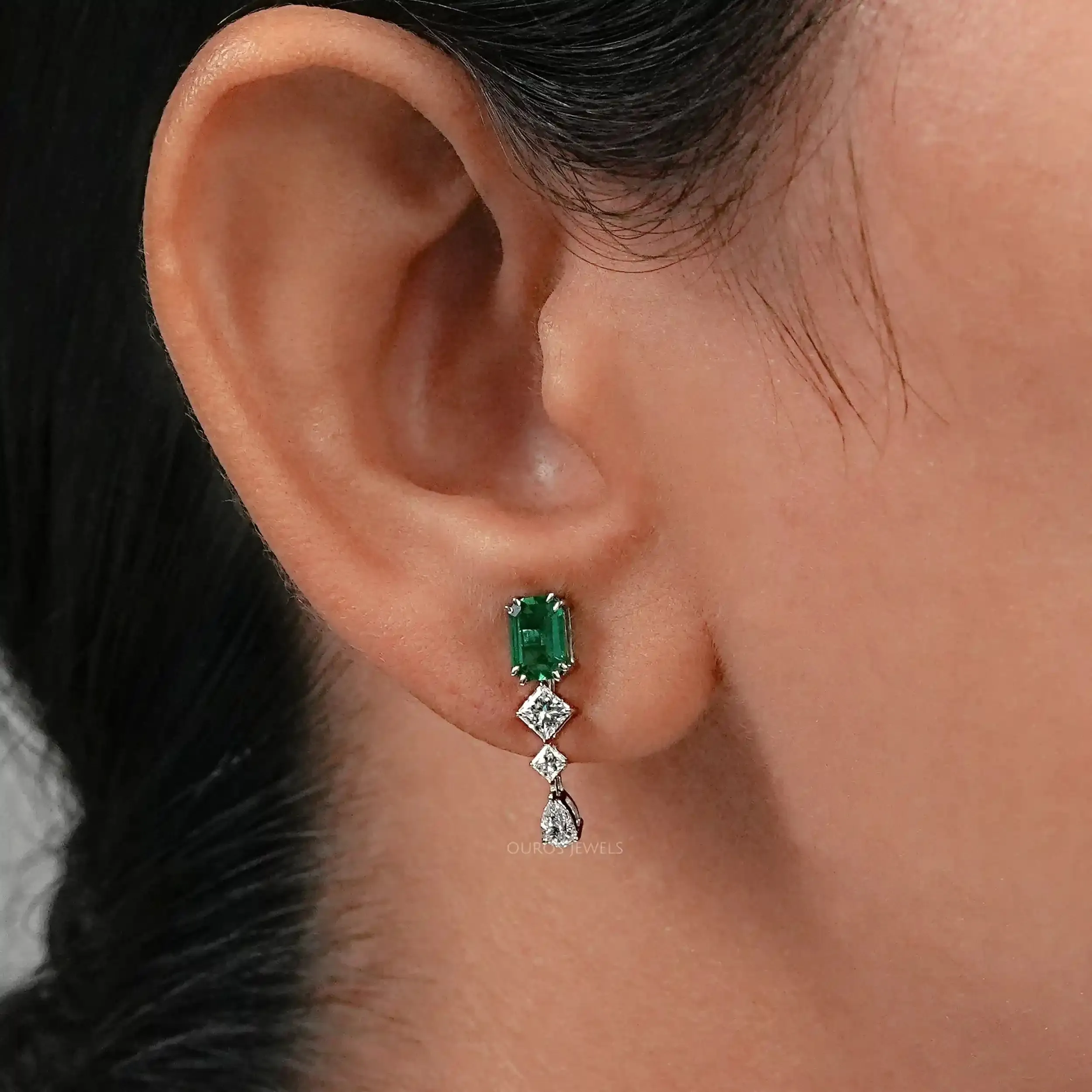 Gemstone  Emerald  Multi  Shape  Drop Earrings