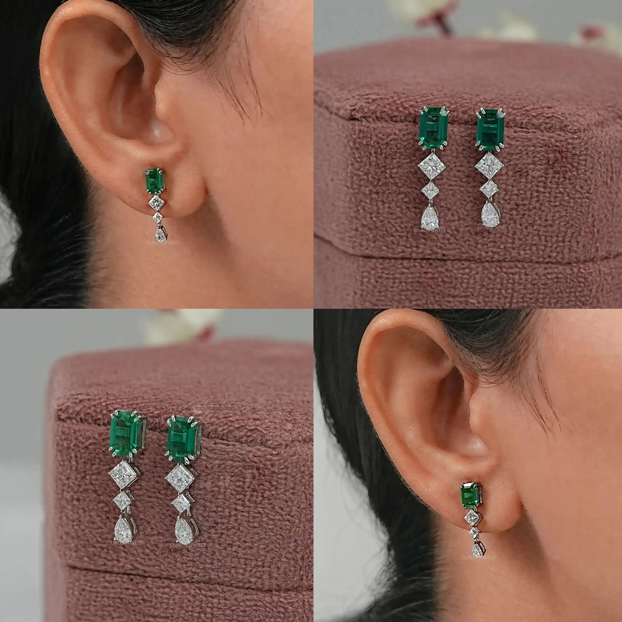 Gemstone  Emerald  Multi  Shape  Drop Earrings