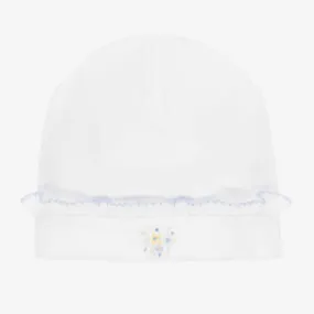 Girls White Pima Cotton Floral Fantasy Hat