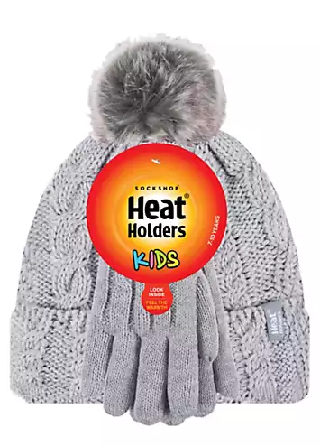 Heat Holders Heat Holdere Kids Glacier Peak Cable Hat With Pom Pom & Gloves | Kaleidoscope