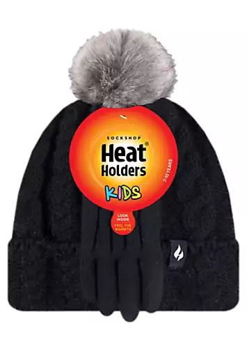 Heat Holders Kids Glacier Peak Cable Hat With Pom Pom & Gloves | Kaleidoscope