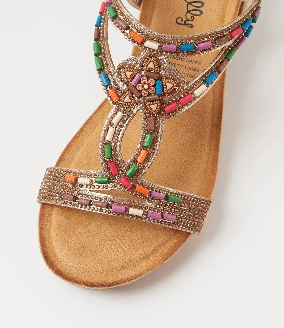 I LOVE BILLY Sandy Pale Gold Multi Sandals