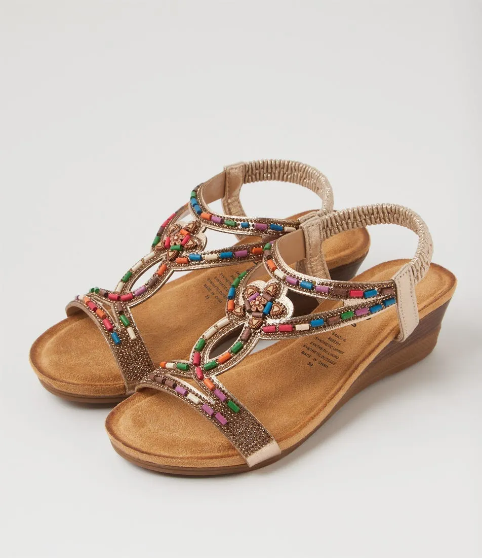 I LOVE BILLY Sandy Pale Gold Multi Sandals