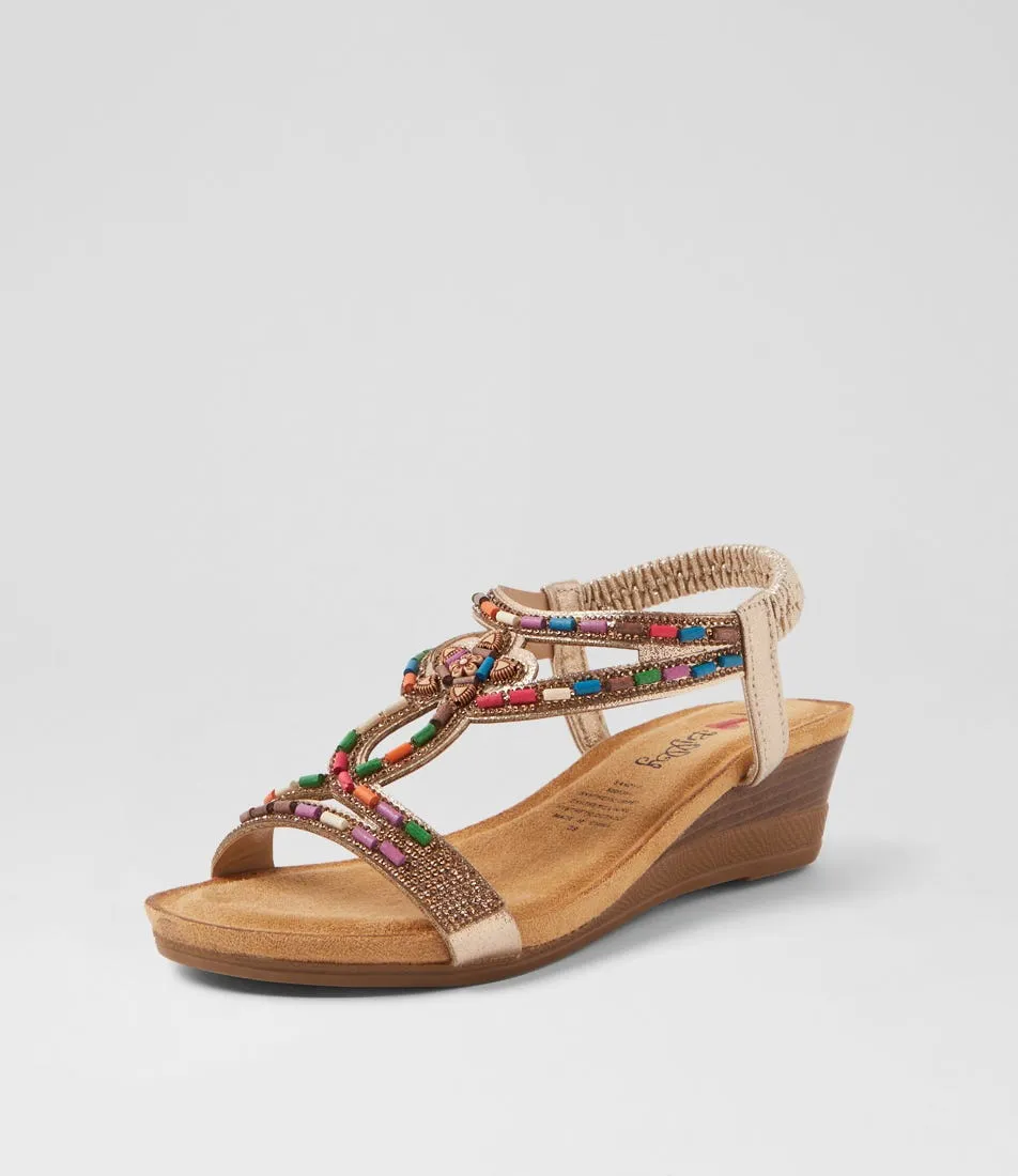 I LOVE BILLY Sandy Pale Gold Multi Sandals