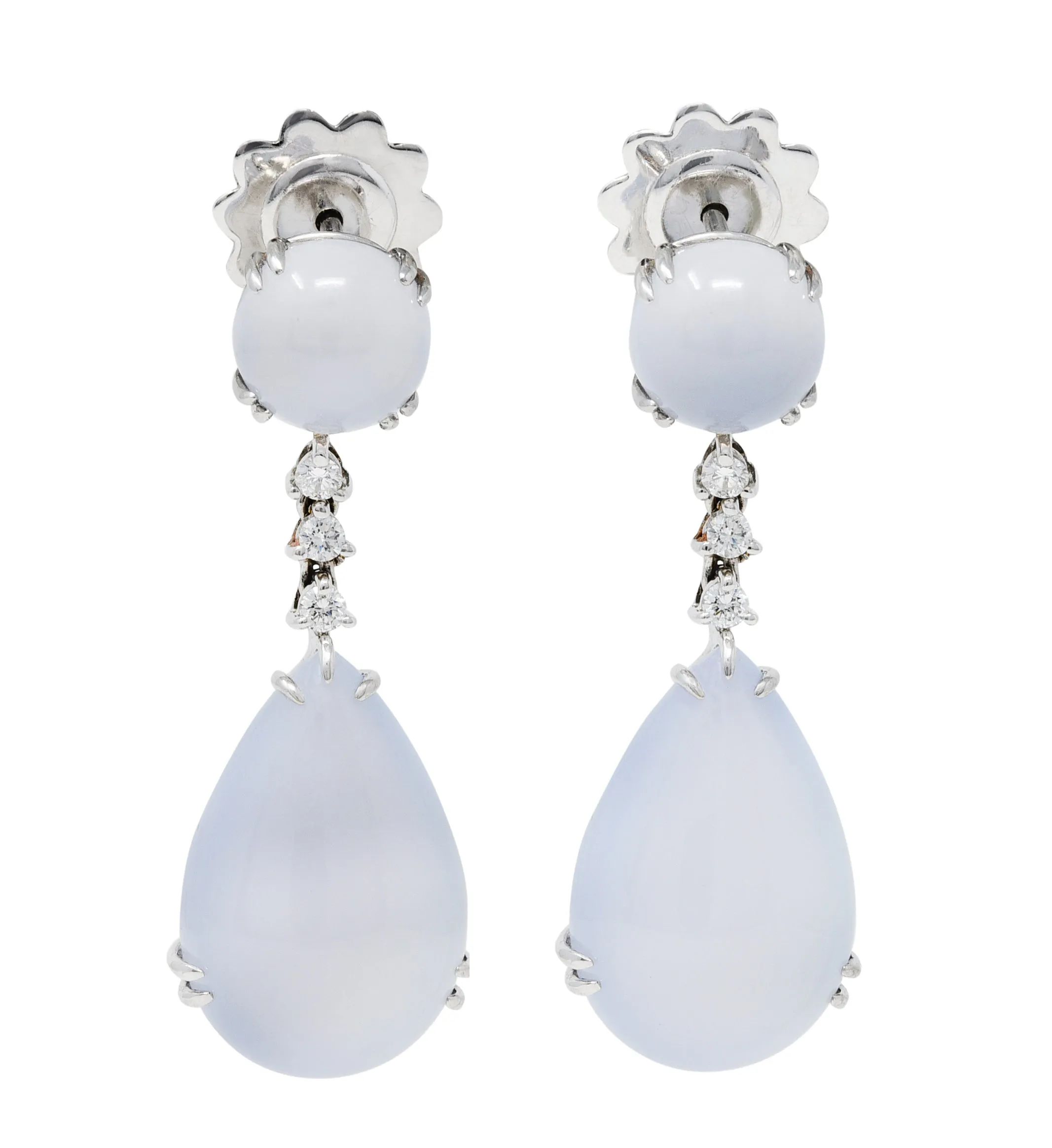 Italian Chalcedony Diamond 18 Karat White Gold Drop Earrings