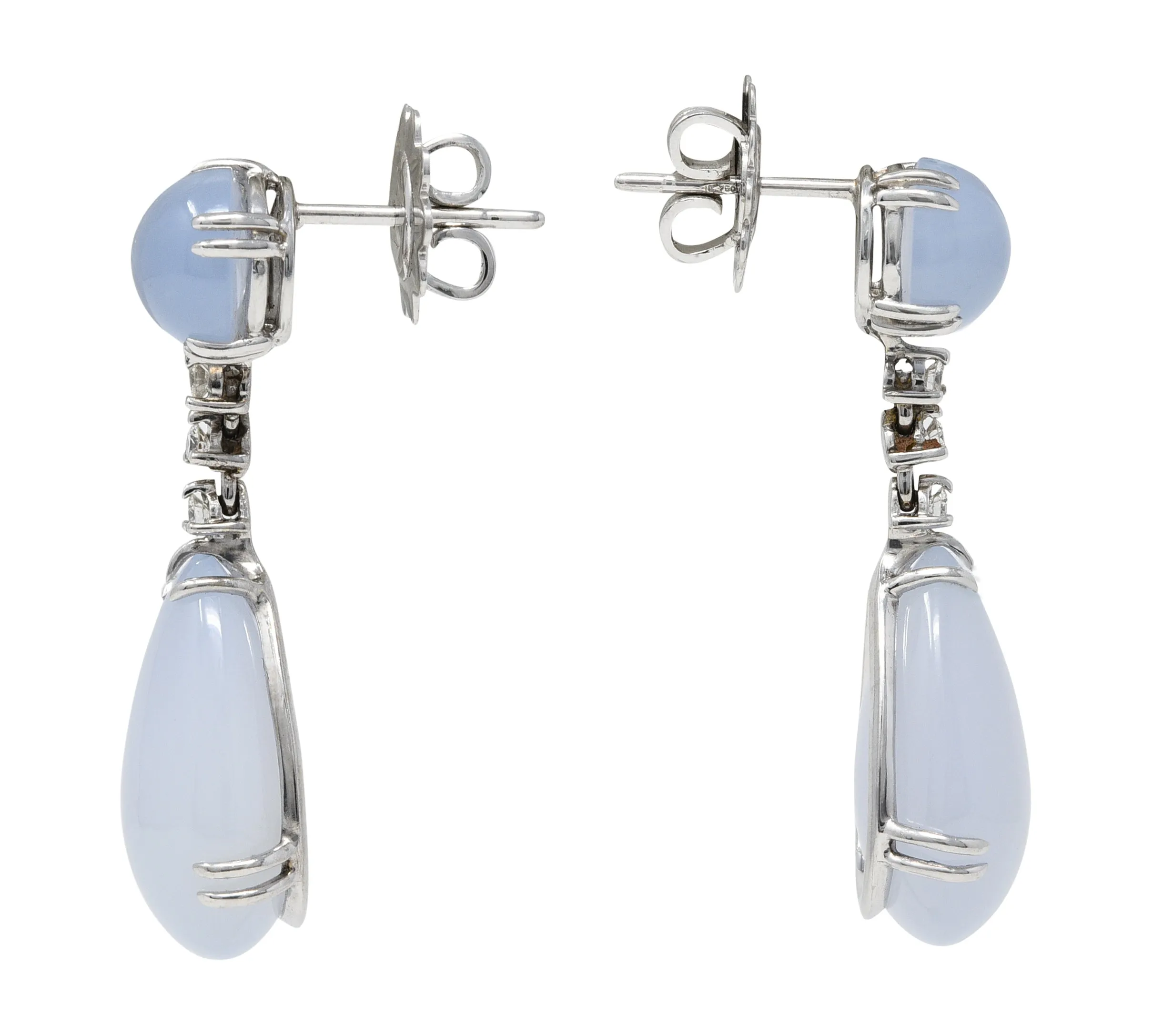 Italian Chalcedony Diamond 18 Karat White Gold Drop Earrings