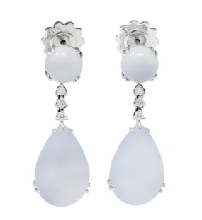 Italian Chalcedony Diamond 18 Karat White Gold Drop Earrings