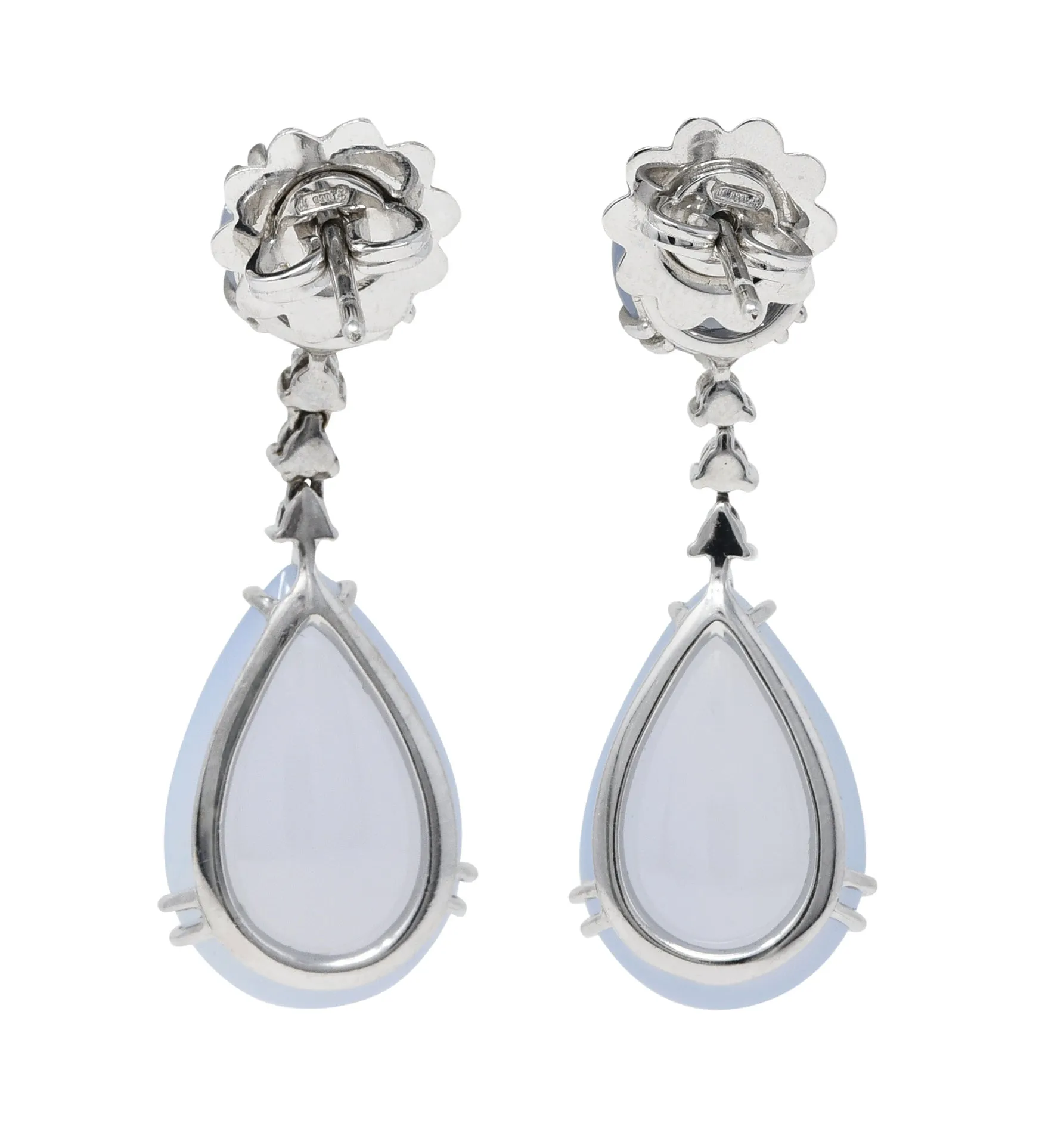 Italian Chalcedony Diamond 18 Karat White Gold Drop Earrings