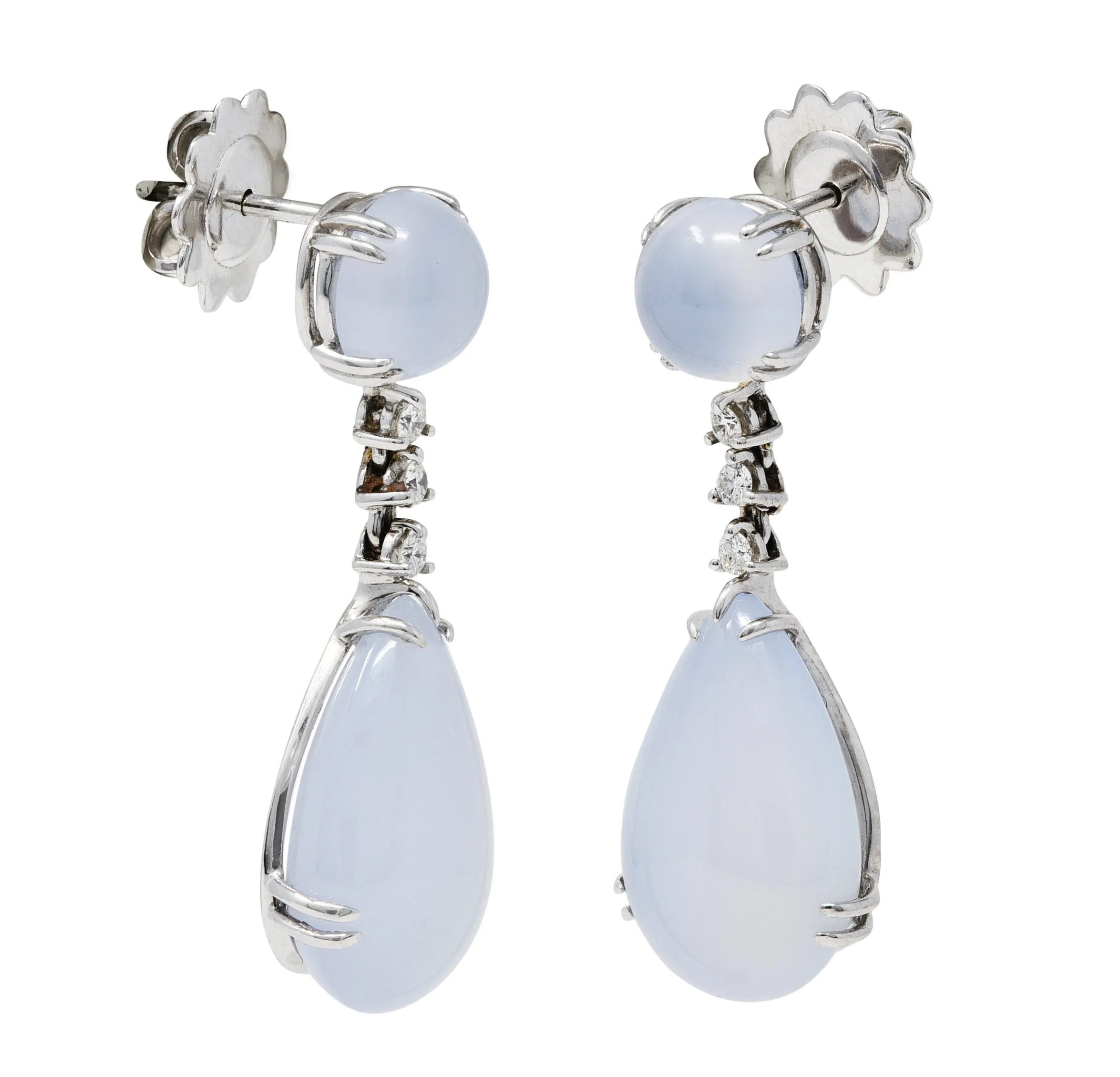 Italian Chalcedony Diamond 18 Karat White Gold Drop Earrings