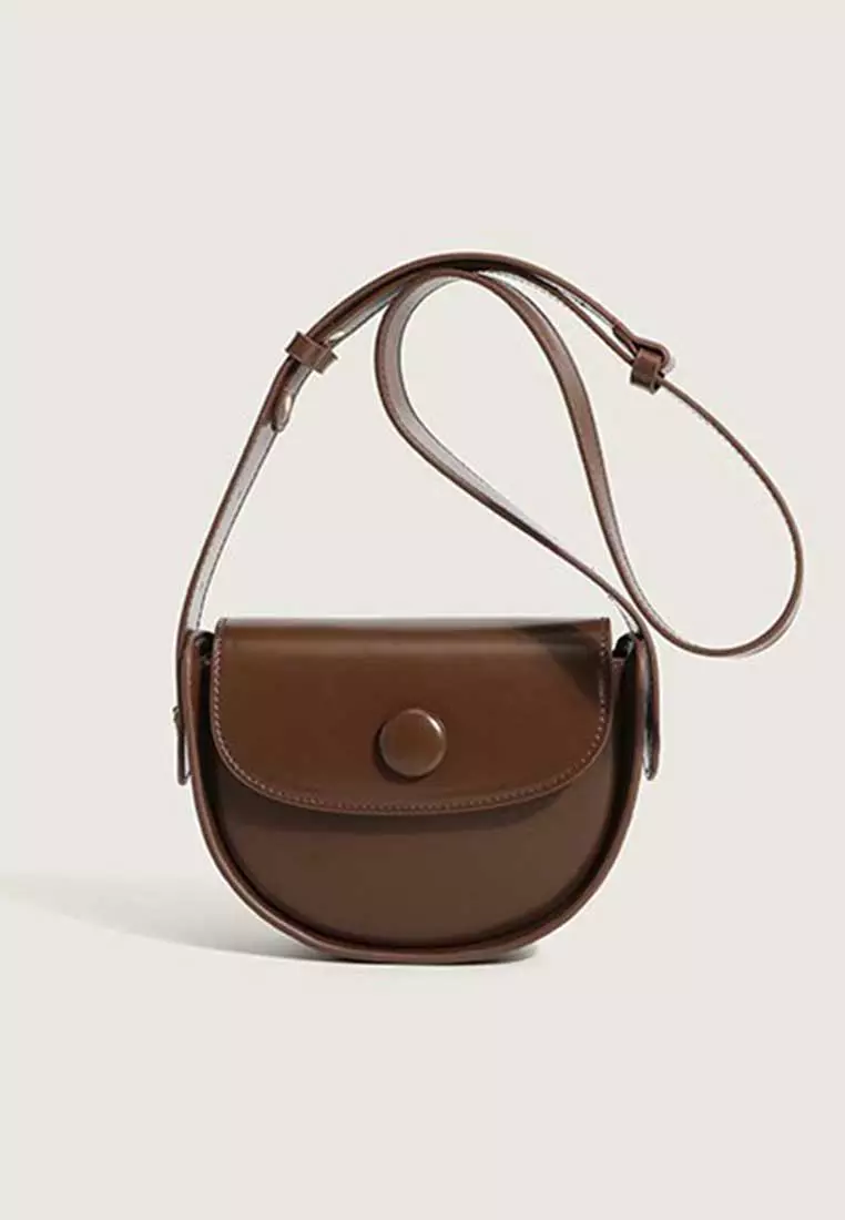 Lara Women's French Style Leather Magnetic Buckle Saddle Bag - Brown