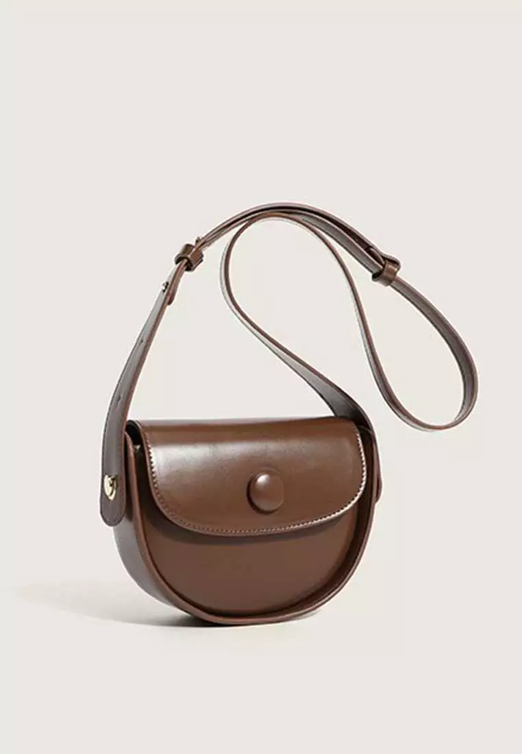 Lara Women's French Style Leather Magnetic Buckle Saddle Bag - Brown