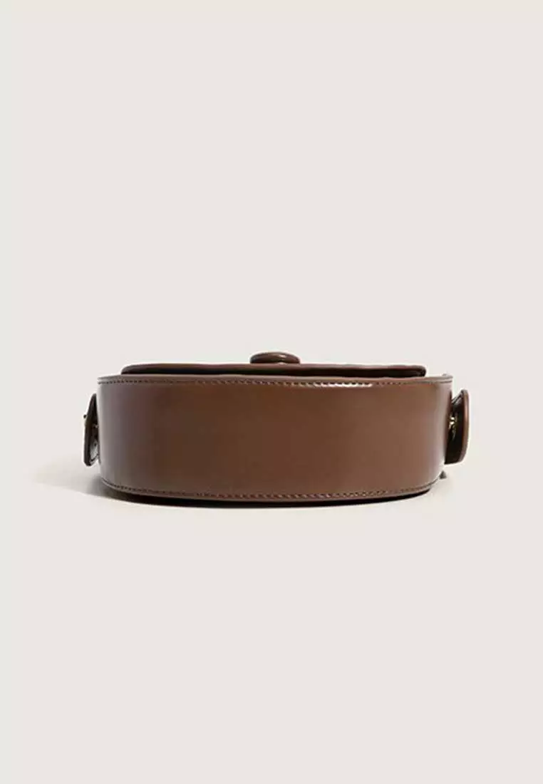 Lara Women's French Style Leather Magnetic Buckle Saddle Bag - Brown