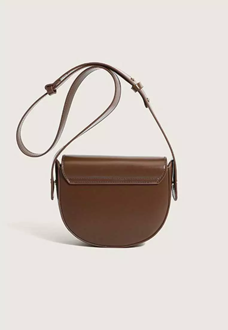 Lara Women's French Style Leather Magnetic Buckle Saddle Bag - Brown