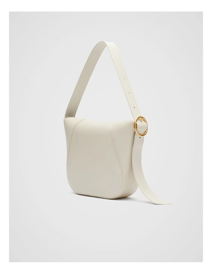 Leather Buckle Trim Shoulder Bag in Cream