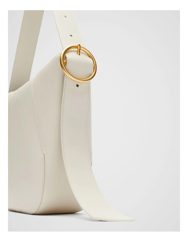 Leather Buckle Trim Shoulder Bag in Cream