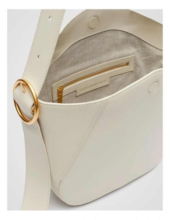 Leather Buckle Trim Shoulder Bag in Cream