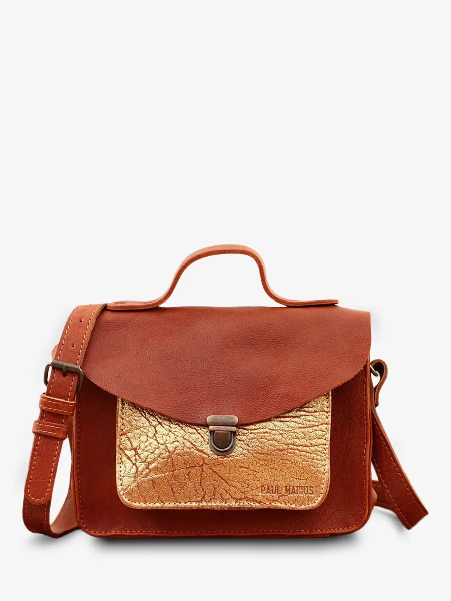 leather hand bag for woman Brown,Gold - Mademoiselle George Light Brown Gold | PAUL MARIUS