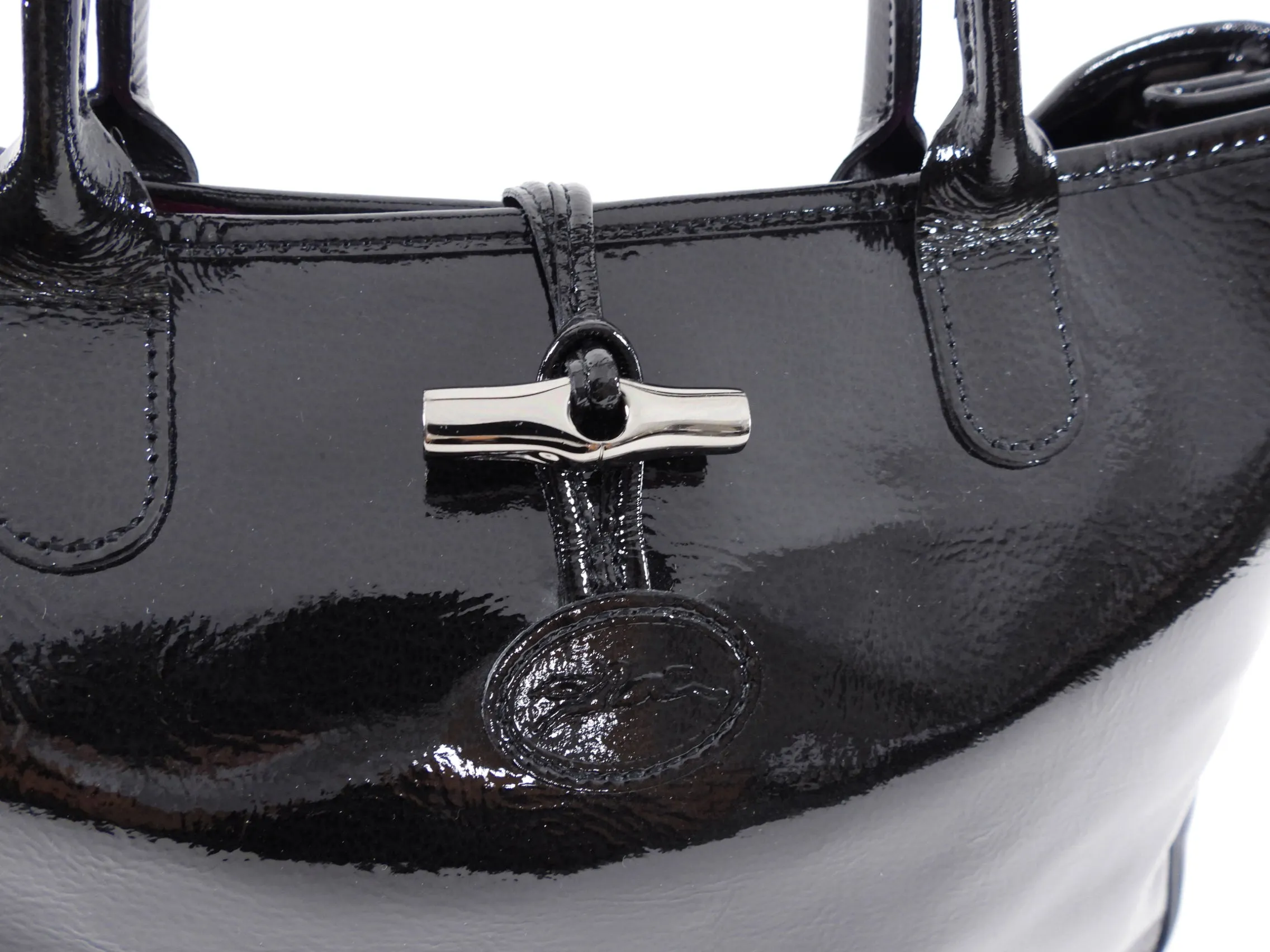 Longchamp Black Patent Leather Tote Bag