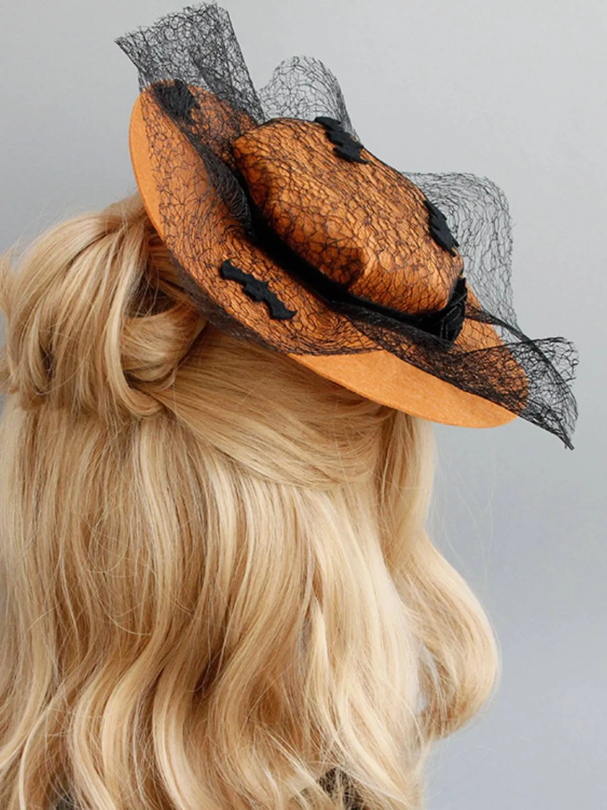 Orange Retro Halloween Lace Bat Hat