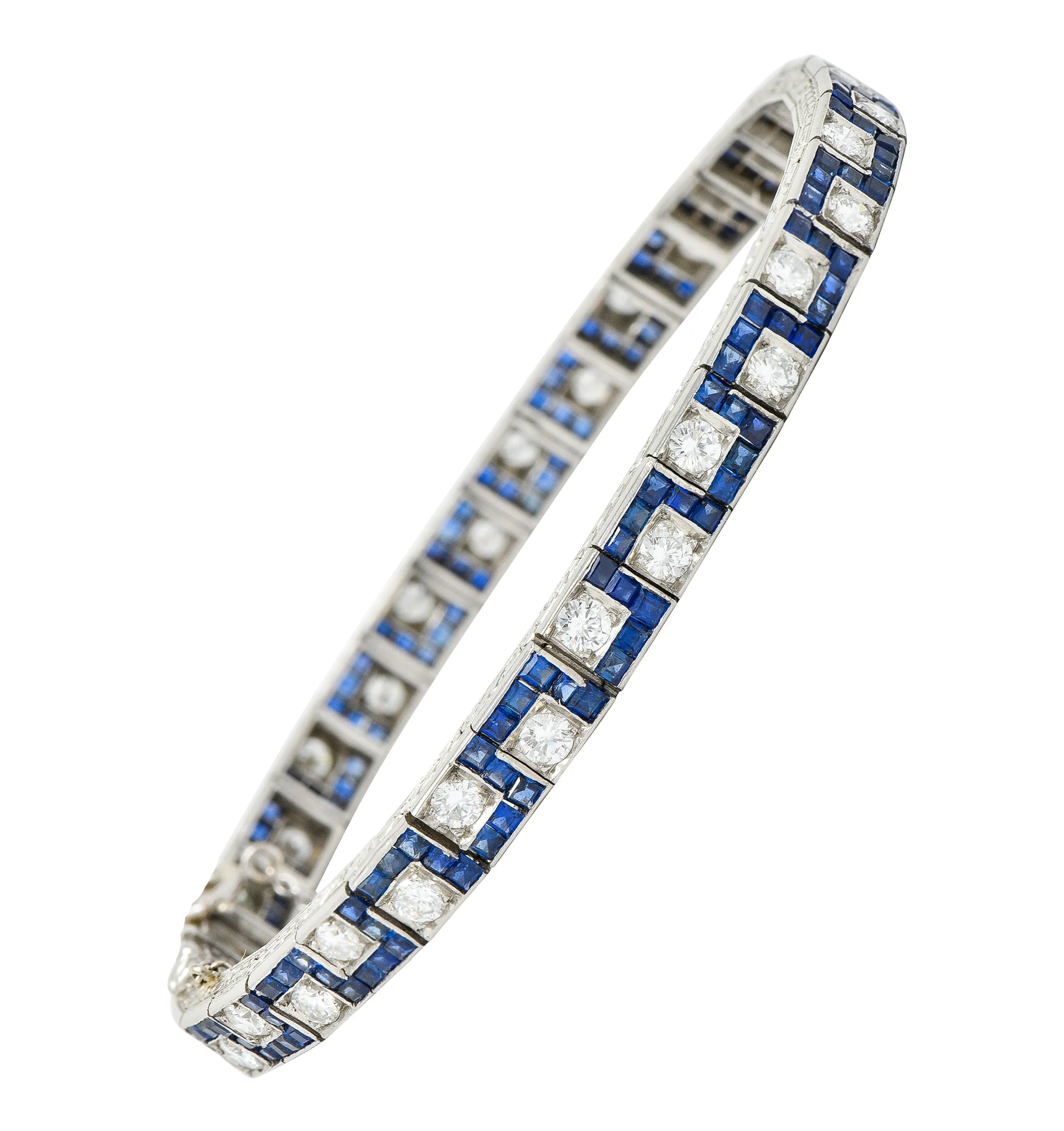 Oscar Heyman 8.45 CTW Sapphire Diamond Platinum Line Bracelet Circa 1950