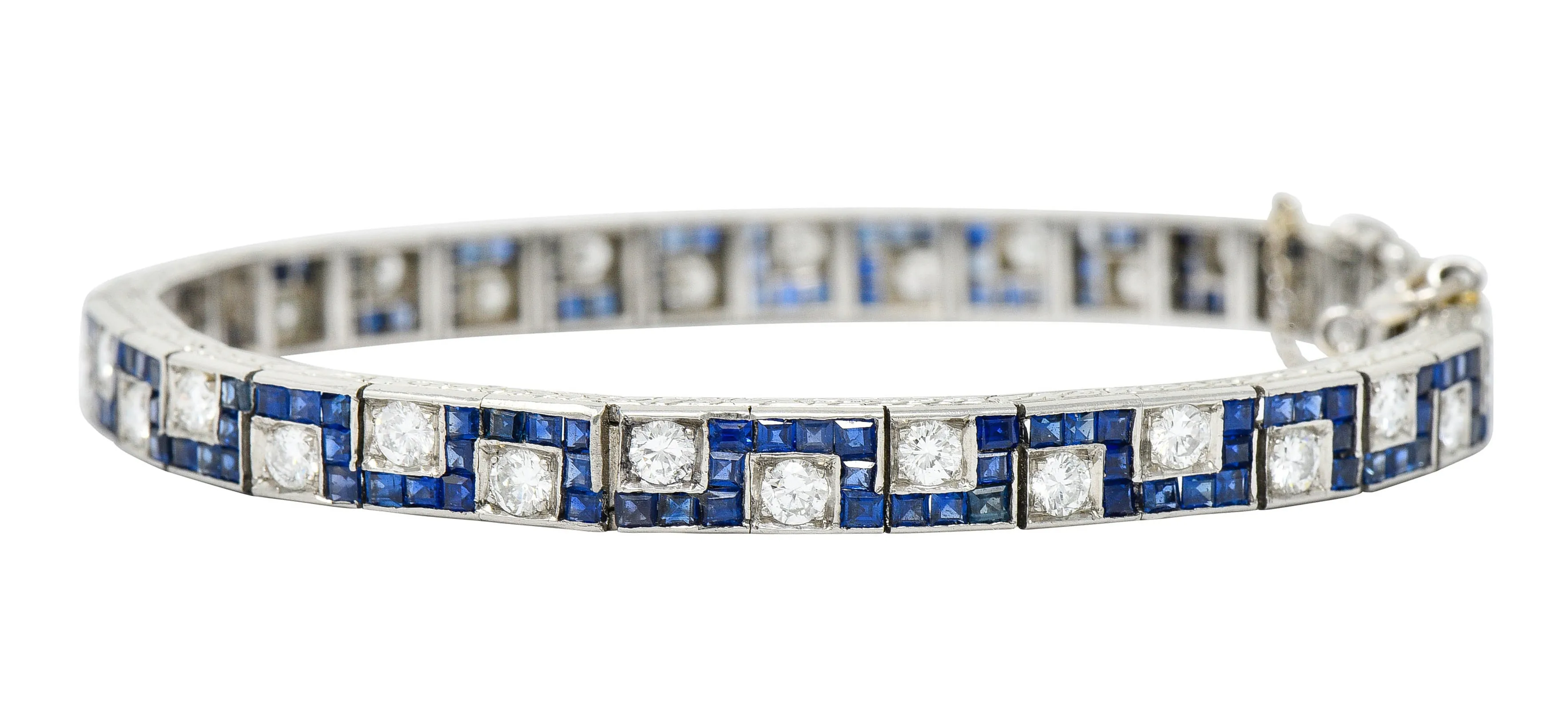 Oscar Heyman 8.45 CTW Sapphire Diamond Platinum Line Bracelet Circa 1950