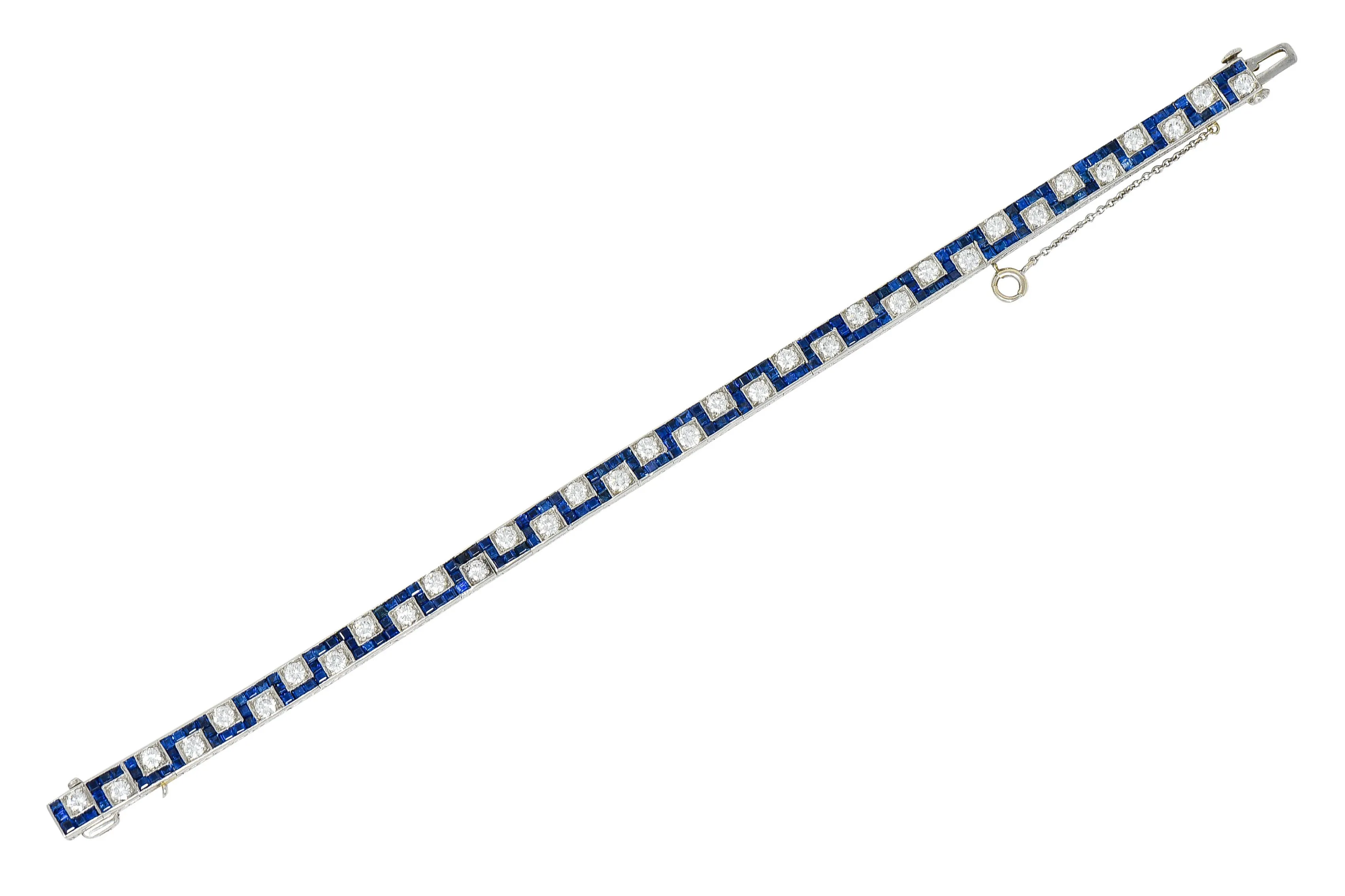 Oscar Heyman 8.45 CTW Sapphire Diamond Platinum Line Bracelet Circa 1950