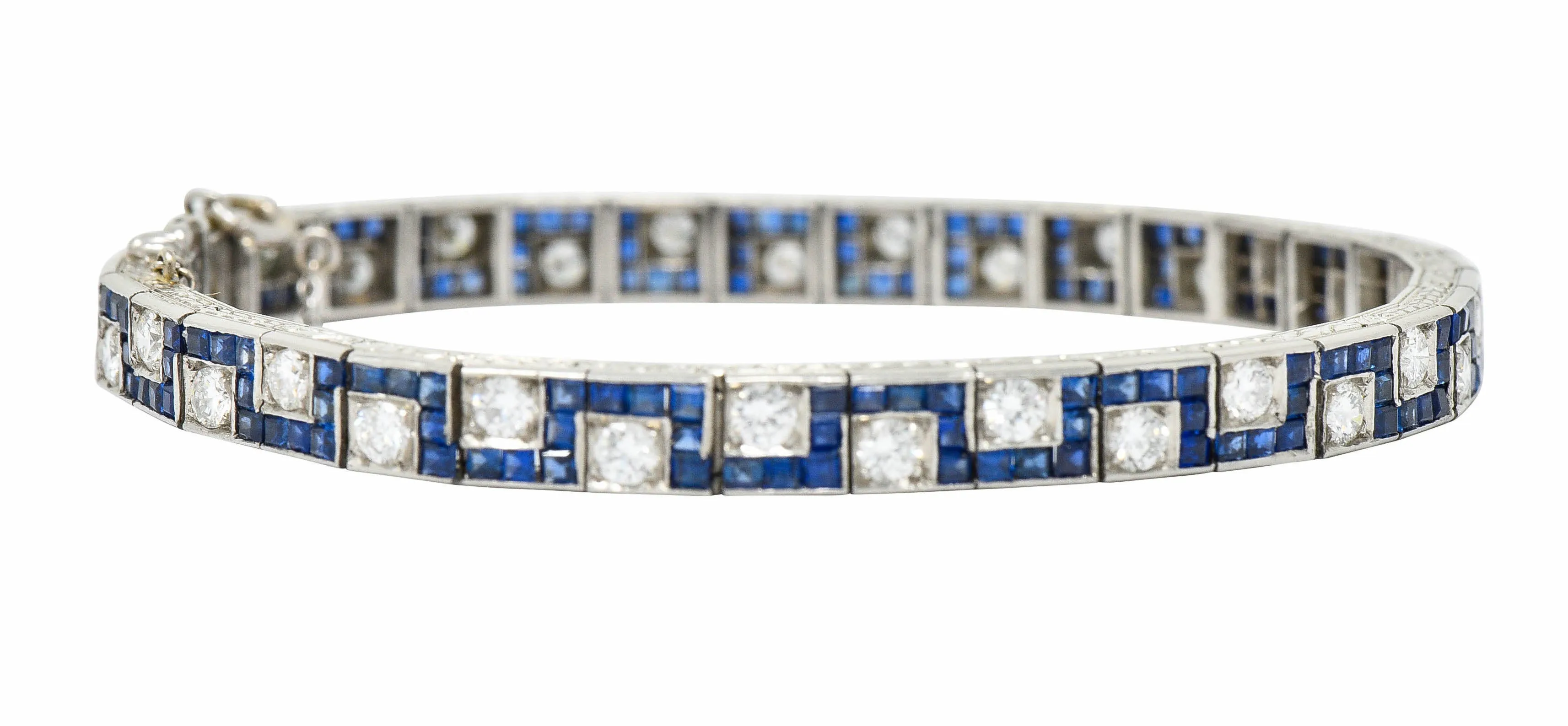 Oscar Heyman 8.45 CTW Sapphire Diamond Platinum Line Bracelet Circa 1950