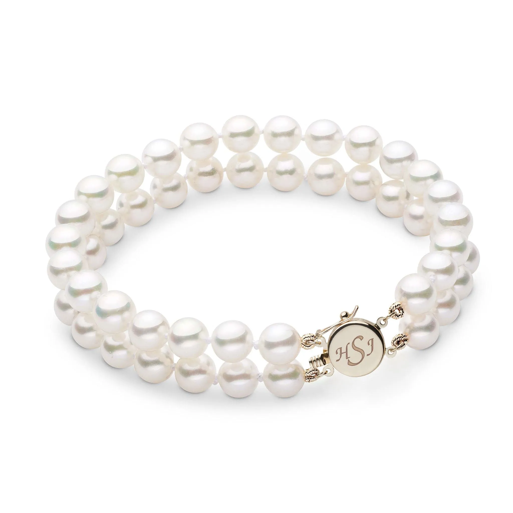 Personalized 6.5-7.0 mm AAA Akoya Pearl Double Strand Circle Clasp Bracelet