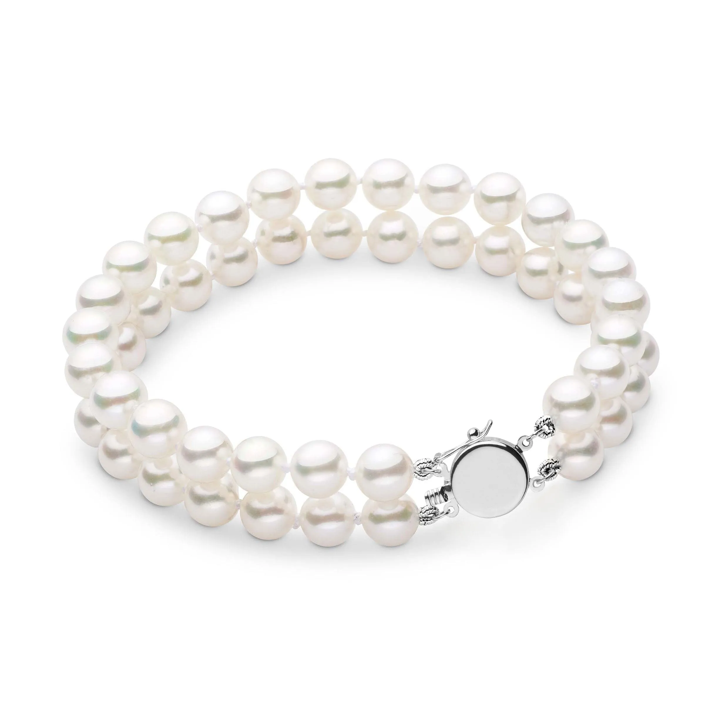 Personalized 6.5-7.0 mm AAA Akoya Pearl Double Strand Circle Clasp Bracelet