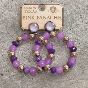 PP Lavender Gold Beaded Hoop Earrings