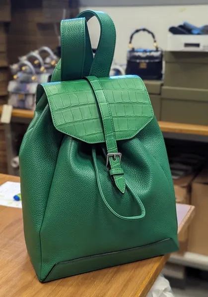 Rucksack Bag - Green Crocodile & Grain Leather