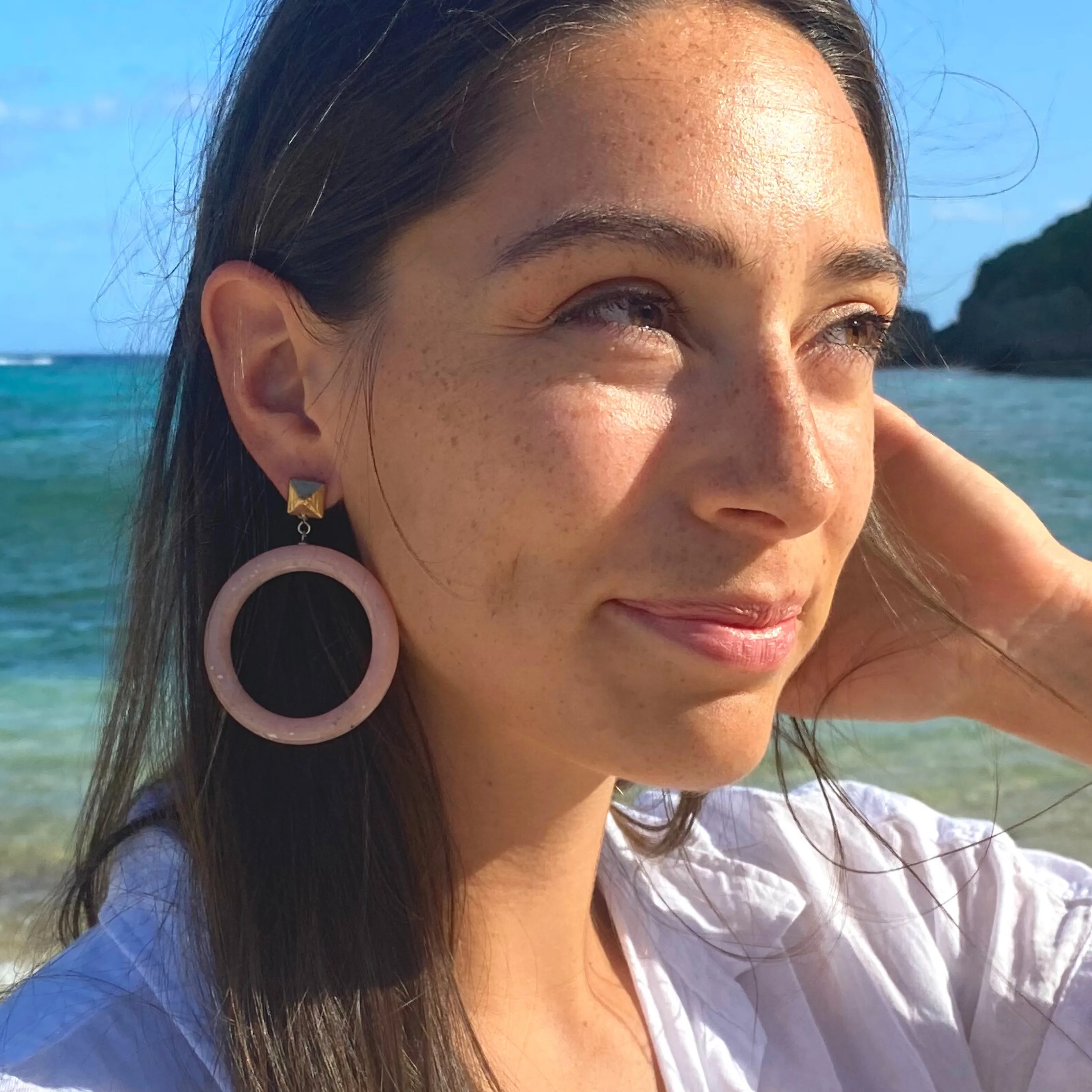 Slate Speckled with Brass Nailhead Donut Drop Earrings