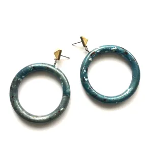 Slate Speckled with Brass Nailhead Donut Drop Earrings