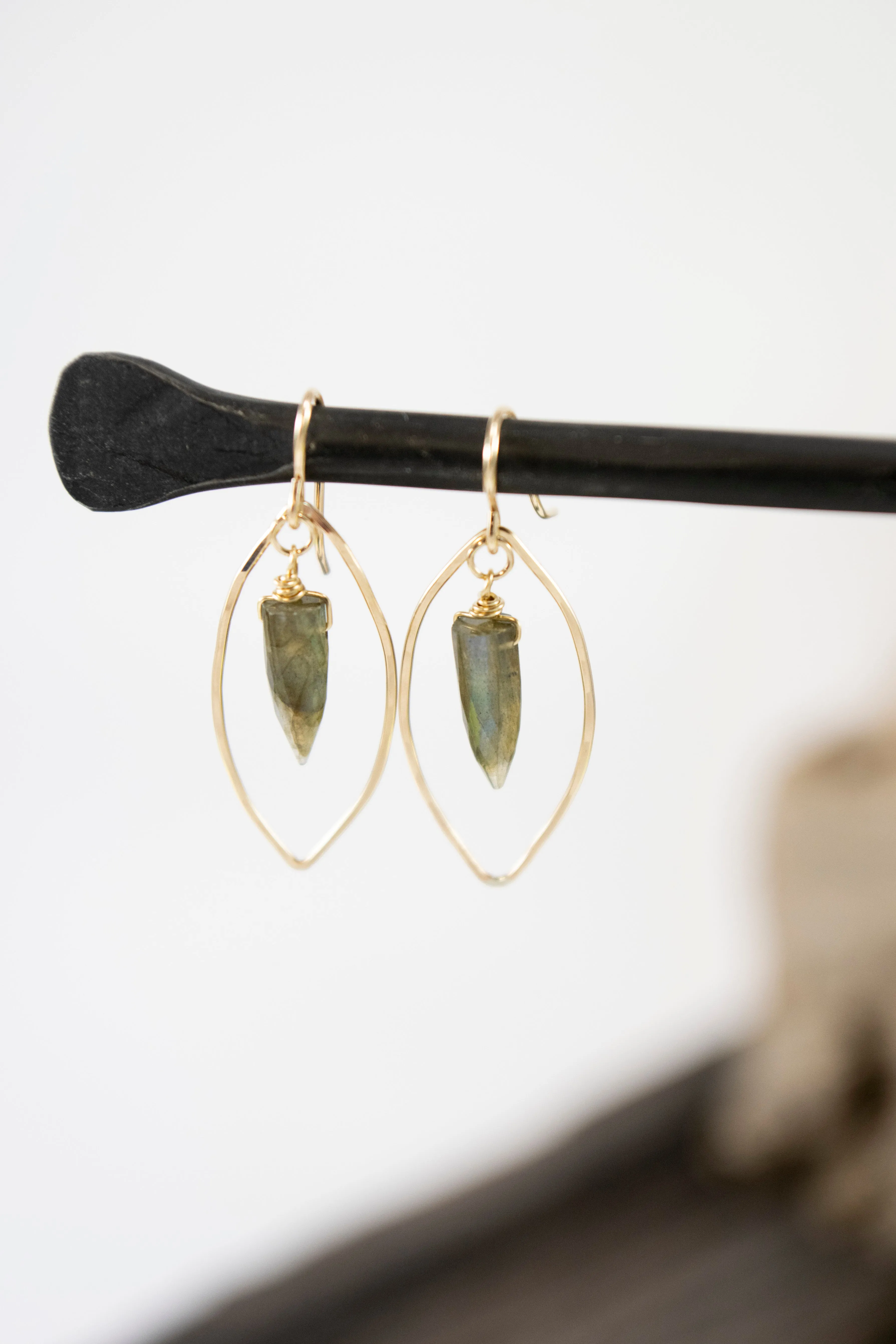 Small Gold Fill Shield Earrings with Labradorite Inside