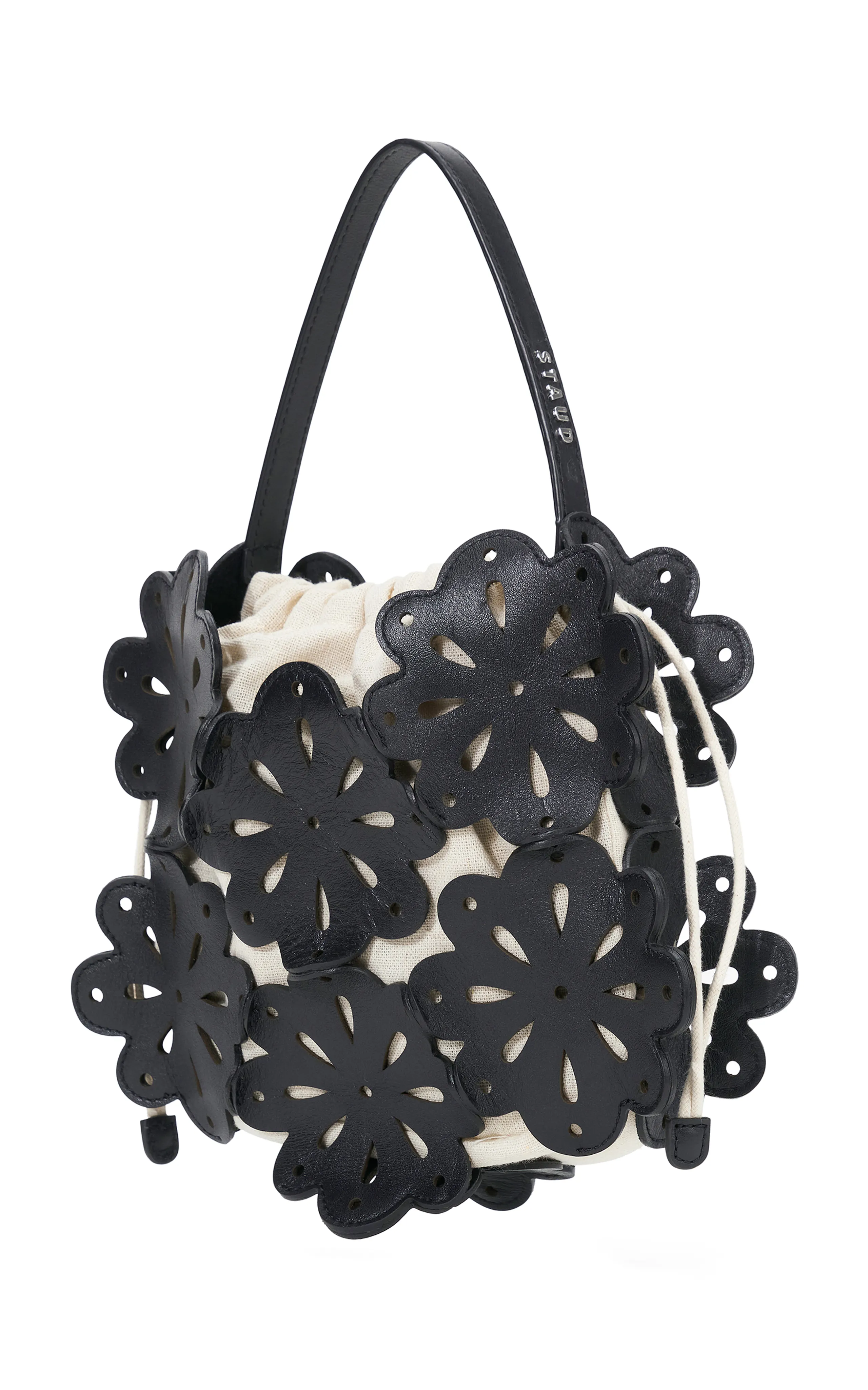 STAUD Flora Laser-Cut Leather Basket Bag