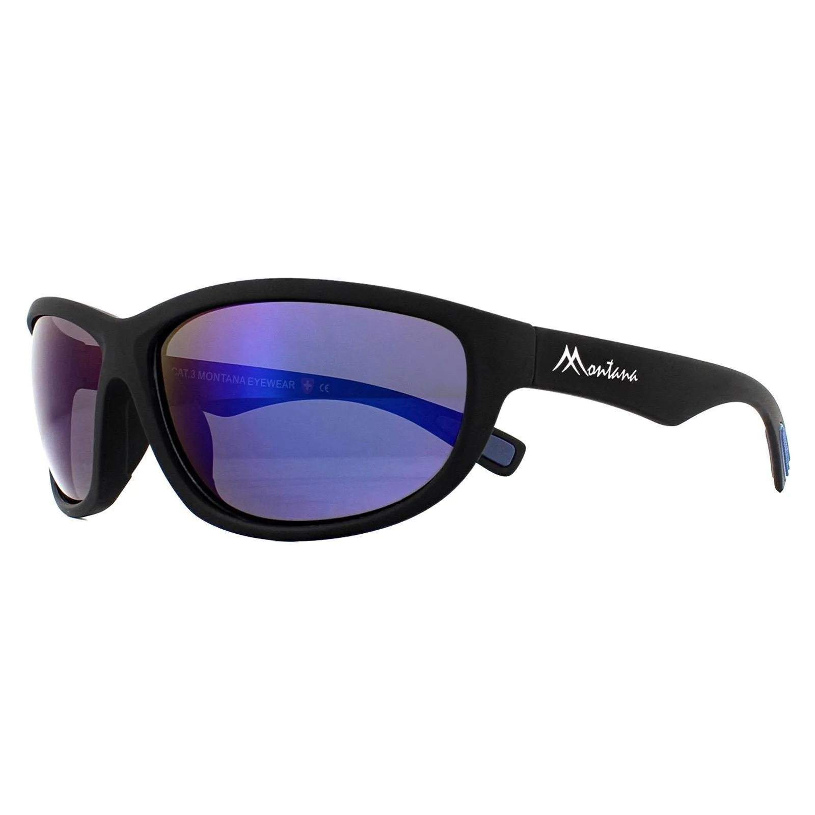 Sunglasses | Wrap Black Blue Rubber Blue Polarized Sunglasses | montana