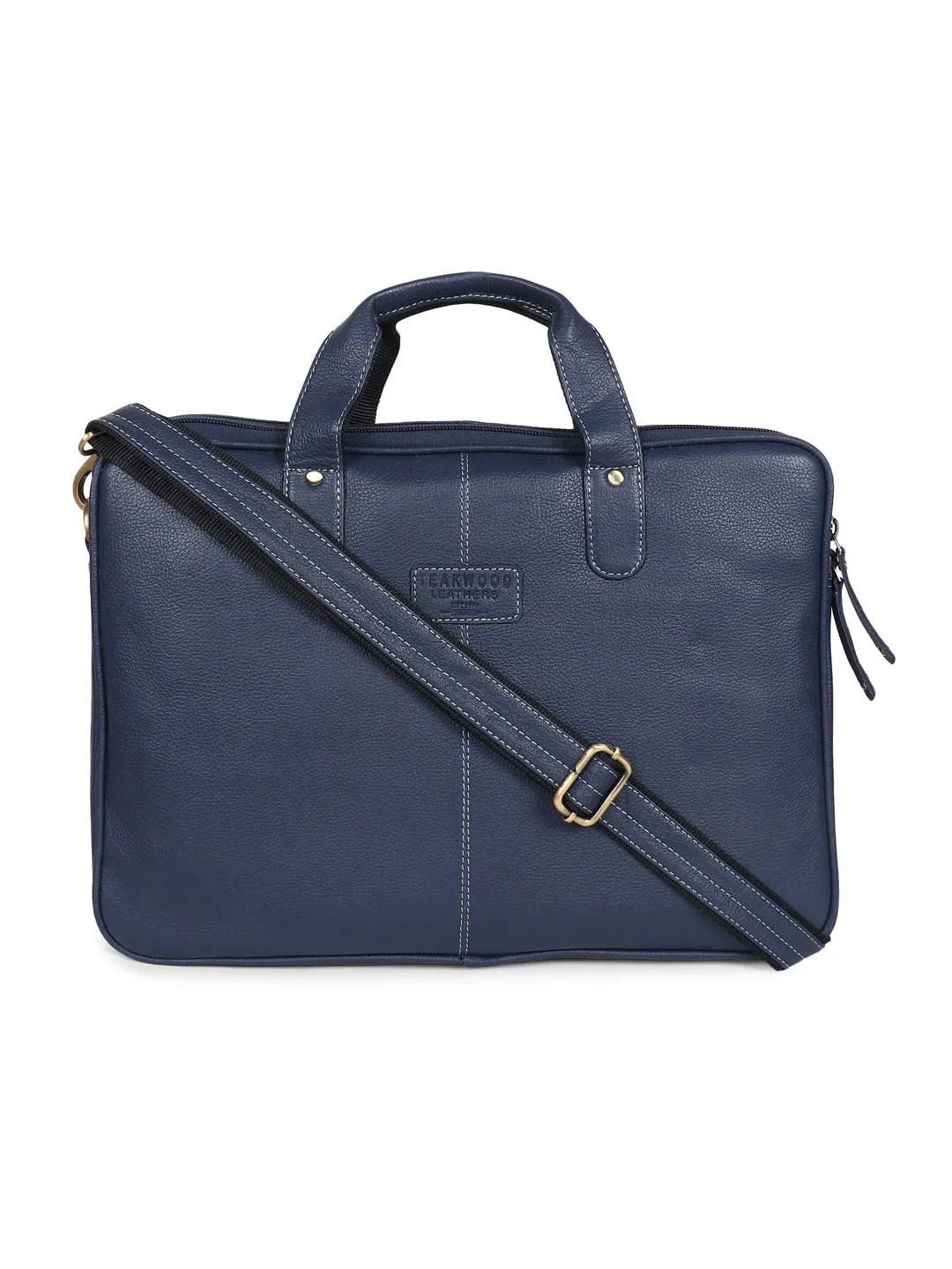 Teakwood Blue Solid Genuine Leather Laptop bag