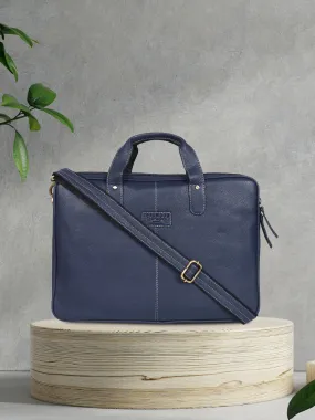 Teakwood Blue Solid Genuine Leather Laptop bag