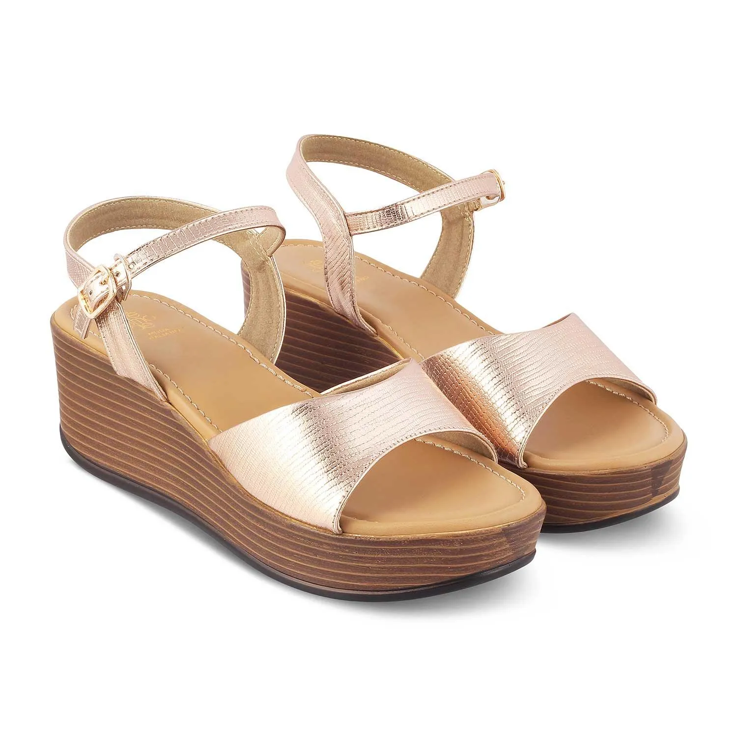 The Cannes Champagne Women's Dress Wedge Sandals Tresmode