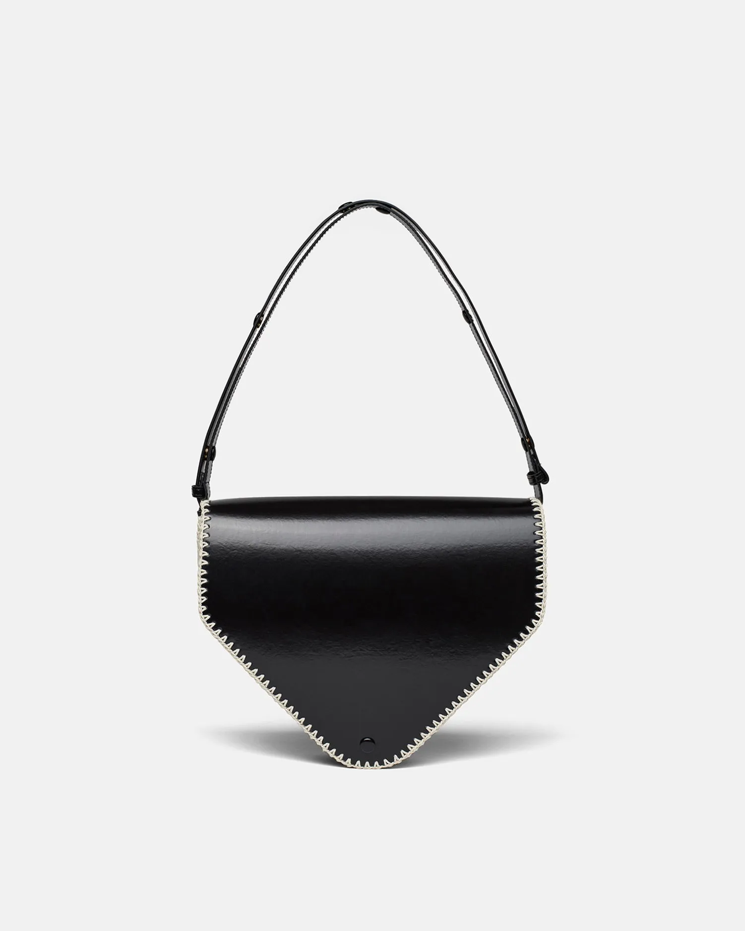 The Triangle Bag Large - Patent Alt-Nappa Shoulder Bag - Black Creme