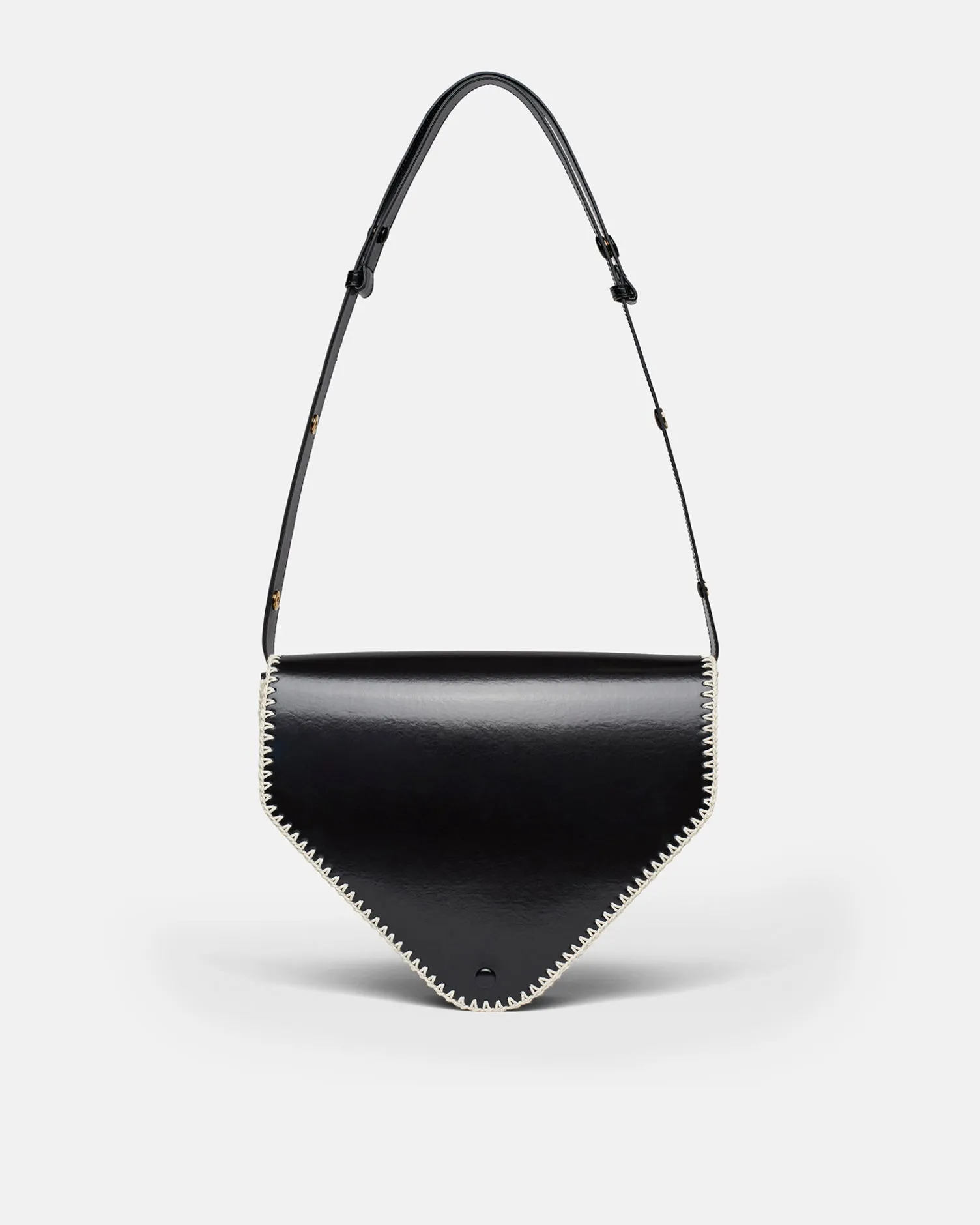 The Triangle Bag Large - Patent Alt-Nappa Shoulder Bag - Black Creme