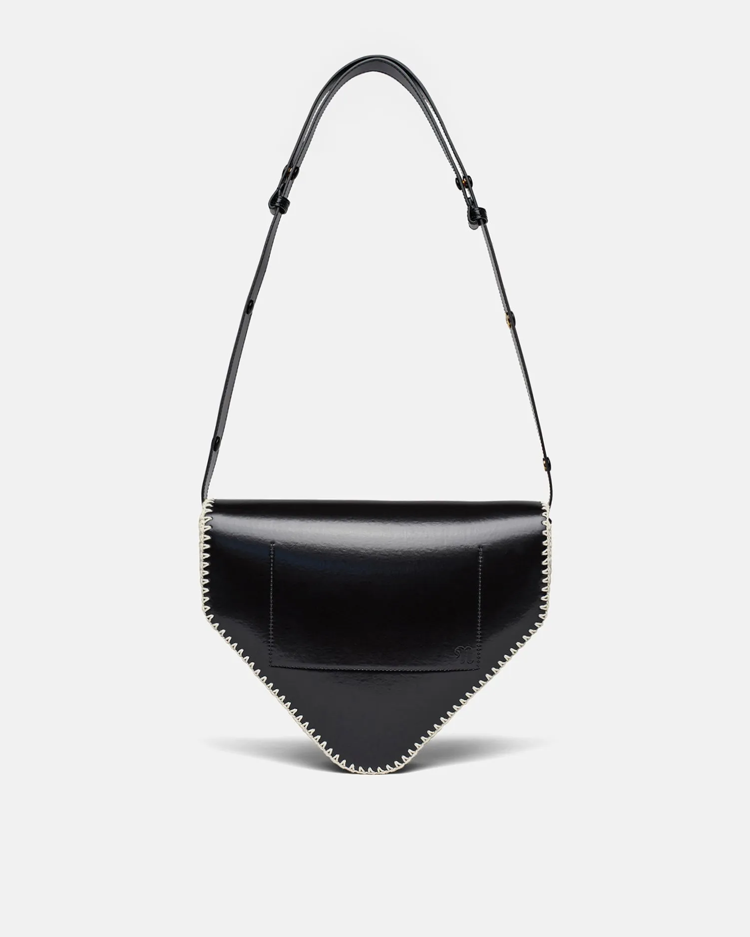 The Triangle Bag Large - Patent Alt-Nappa Shoulder Bag - Black Creme