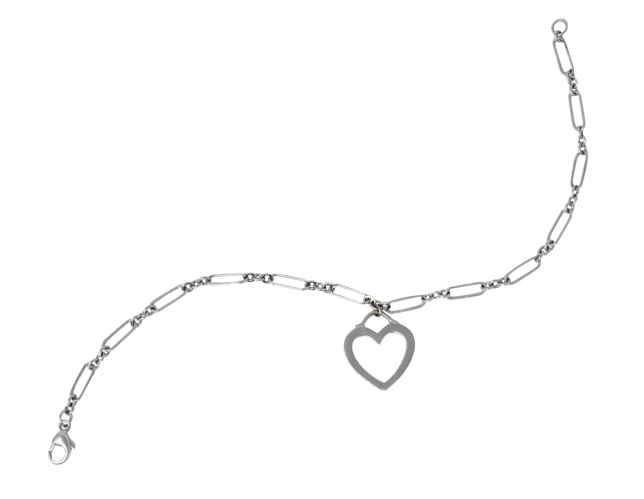 Tiffany & Co. 18 Karat White Gold Link Heart Charm Bracelet