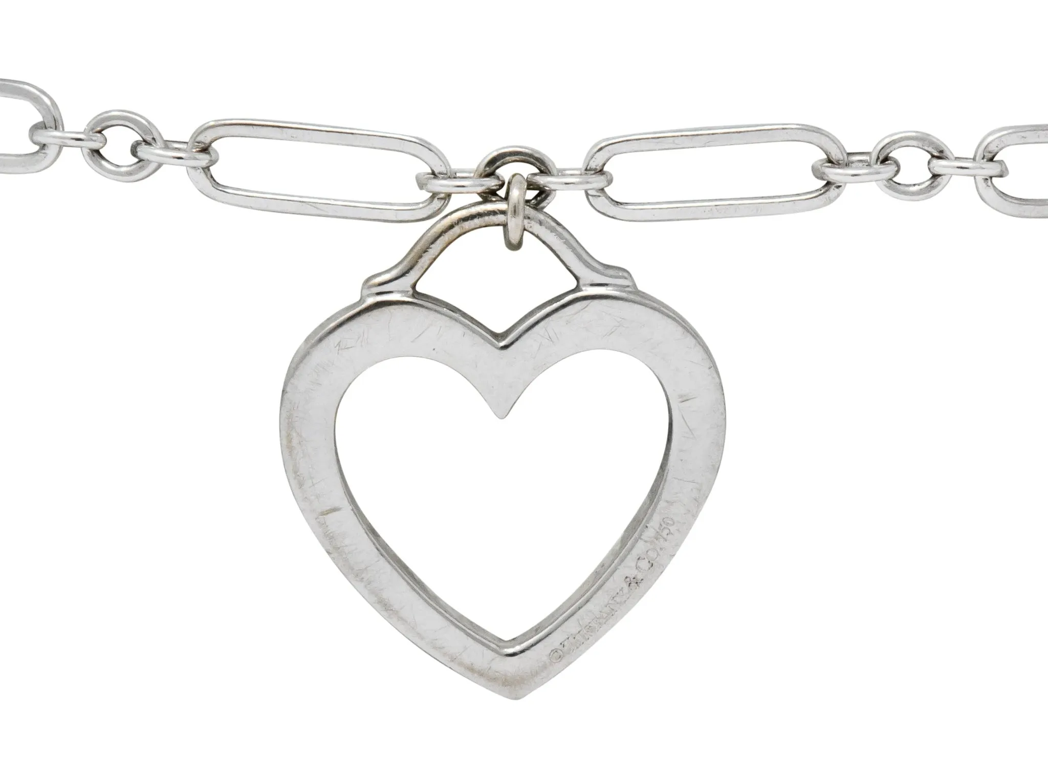 Tiffany & Co. 18 Karat White Gold Link Heart Charm Bracelet