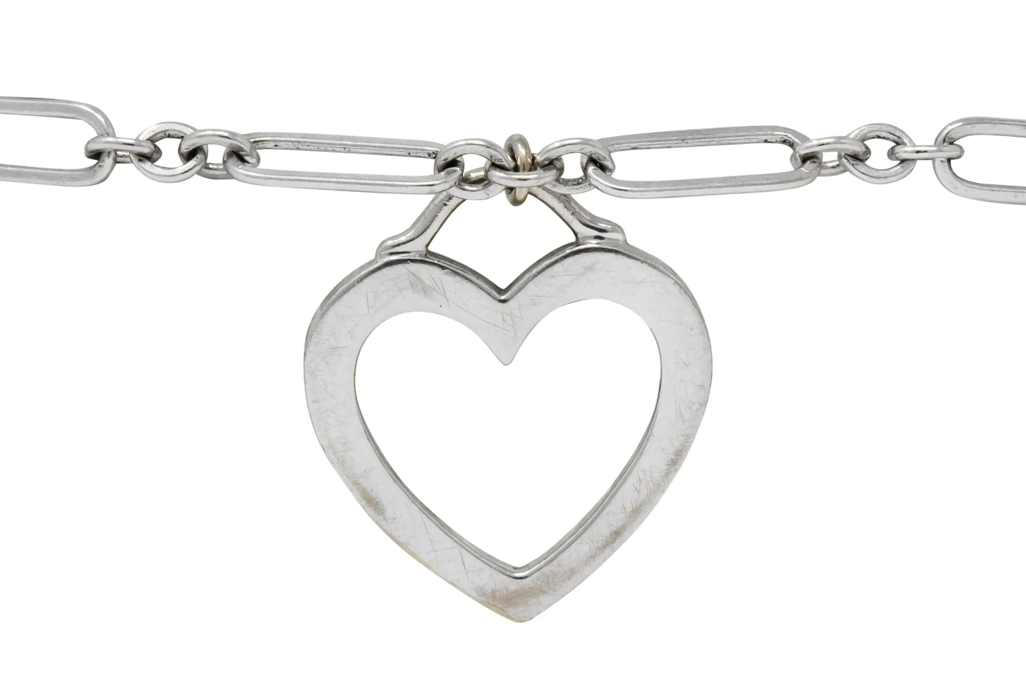 Tiffany & Co. 18 Karat White Gold Link Heart Charm Bracelet