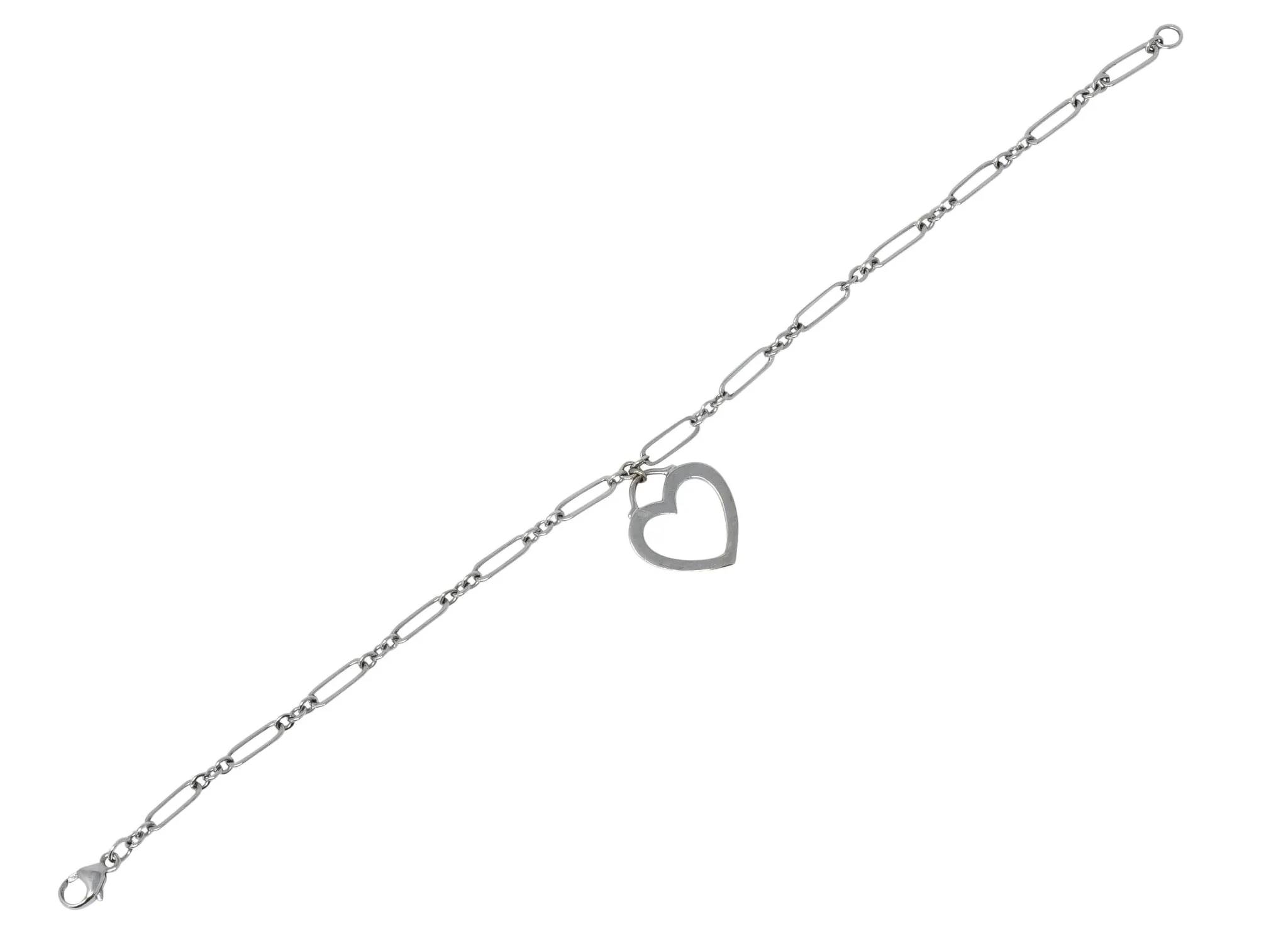 Tiffany & Co. 18 Karat White Gold Link Heart Charm Bracelet