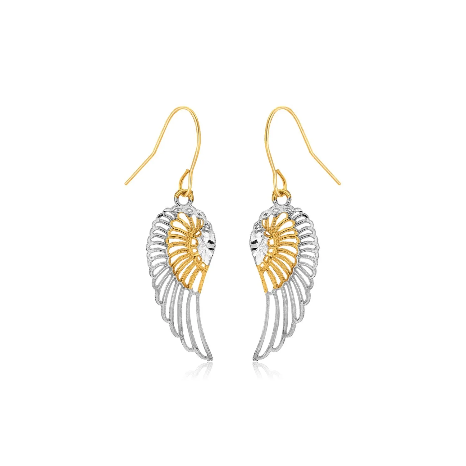 Two-Tone Wing Drop Earrings in 10K Gold-rx9608