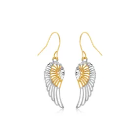 Two-Tone Wing Drop Earrings in 10K Gold-rx9608